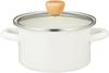 Pearl Metal Enamel 15cm Double-Handled Pot with Glass Lid, White, Induction Compatible, Cook Pot, Petit Cook, HB-1367