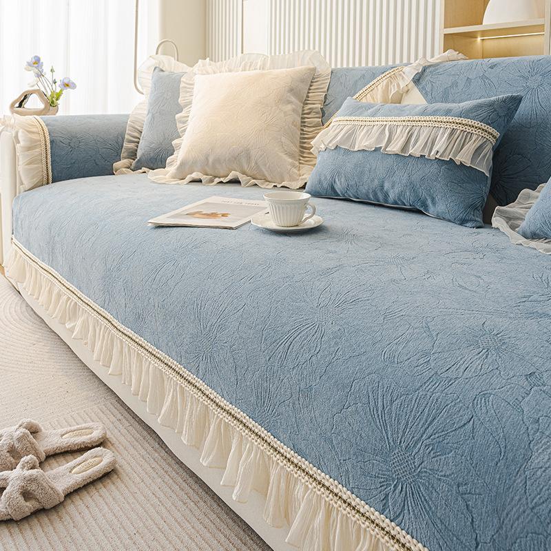 Cream Wind French Special-Shaped Sofa Cushion, New Four-Season Universal, Advanced Sense, Irregular Seat Cushion, Non-Slip Cover, Striped