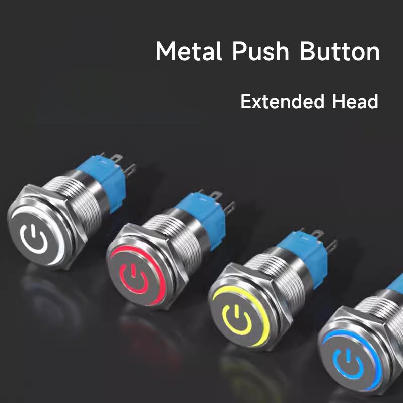 12mm 16mm 19mm 22mm metal push button switch on off power LED light Waterproof Extended circle 3v 6v 12v 24v 110v 220v ip65