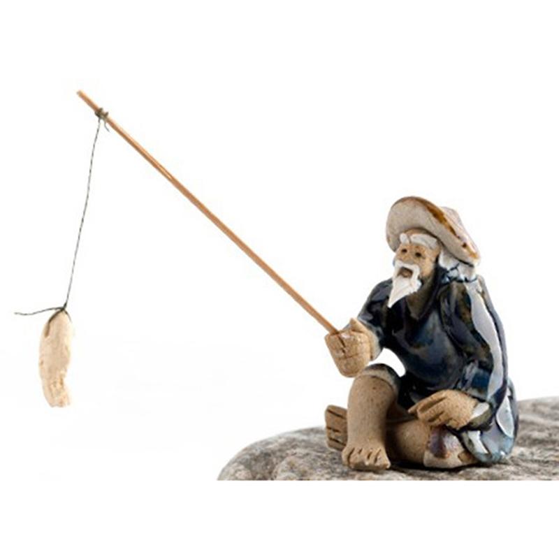 Pesca Vecchio Resina Statuetta Statua Seduto Ornamento da Giardino Esterno Giardino