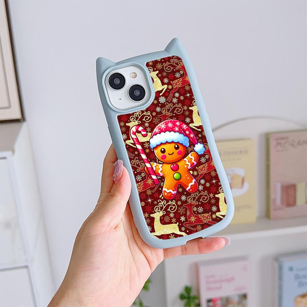 Cat Ear Soft Phone Case for iPhone 16 15 14 13 12 11 Pro Max Plus XR TPU Anti-Drop Transparent Acrylic Back Cover NY29 Merry Christmas Christmas tree