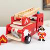 Wooden Fire Truck Model with Folding Ladder – Educational Building Blocks for Boys Ages 3-6