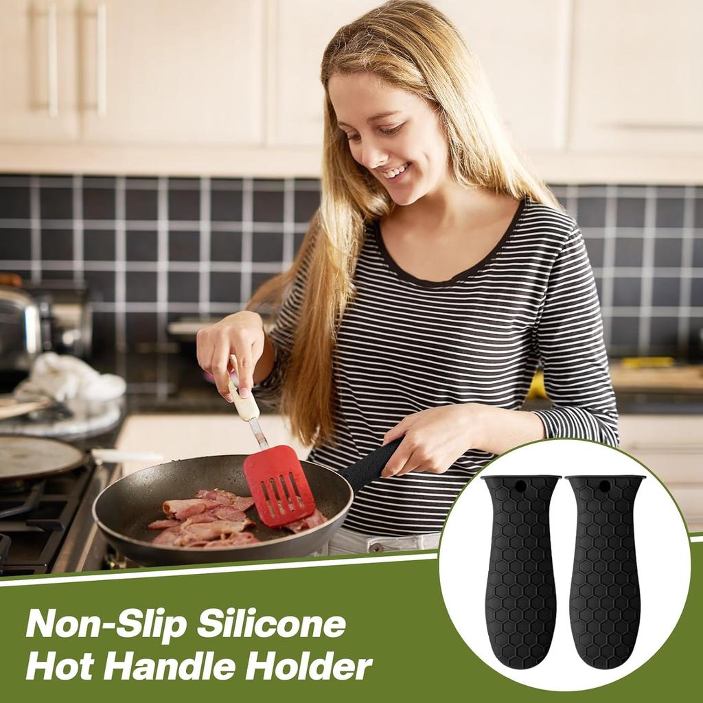 Patelai 2pcs Silicone Handle Cover for Cast Iron Skillet Kitchen Silicone Handles for Pots and Pans Non-Slip Pot Holder Sleeve for Fry Pan Griddles