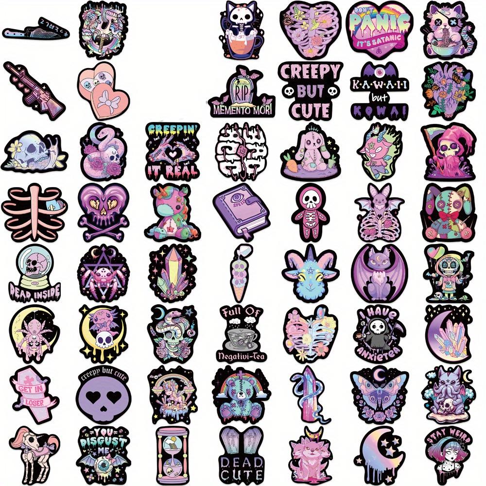 56Pcs Dark Gothic & Cartoon Aesthetic Stickers, Pvc, Reusable, Diy Water Bottles, Laptops, Luggage - Waterproof Decals 14+, Gift