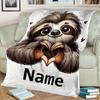 Coperta Personalizzata Bradipo Forma di Cuore Mani Animale Carino Design Nome Personalizzato Morbido Pile Plaid Regalo Per Lei Decorazione