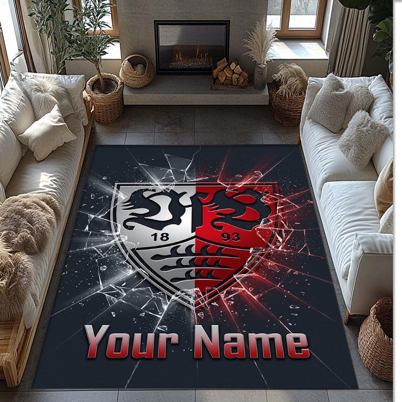 Tapis en Velours Cristal Imprimé VfB Stuttgart FC Tapis en Velours Cristal Antidérapant Pour Canapé Chambre Décoration Intérieure Maison