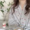 Heart Plaid Loose Mid-Length Pajamas Bathrobe - Cozy, Casual Homewear for Autumn and Spring