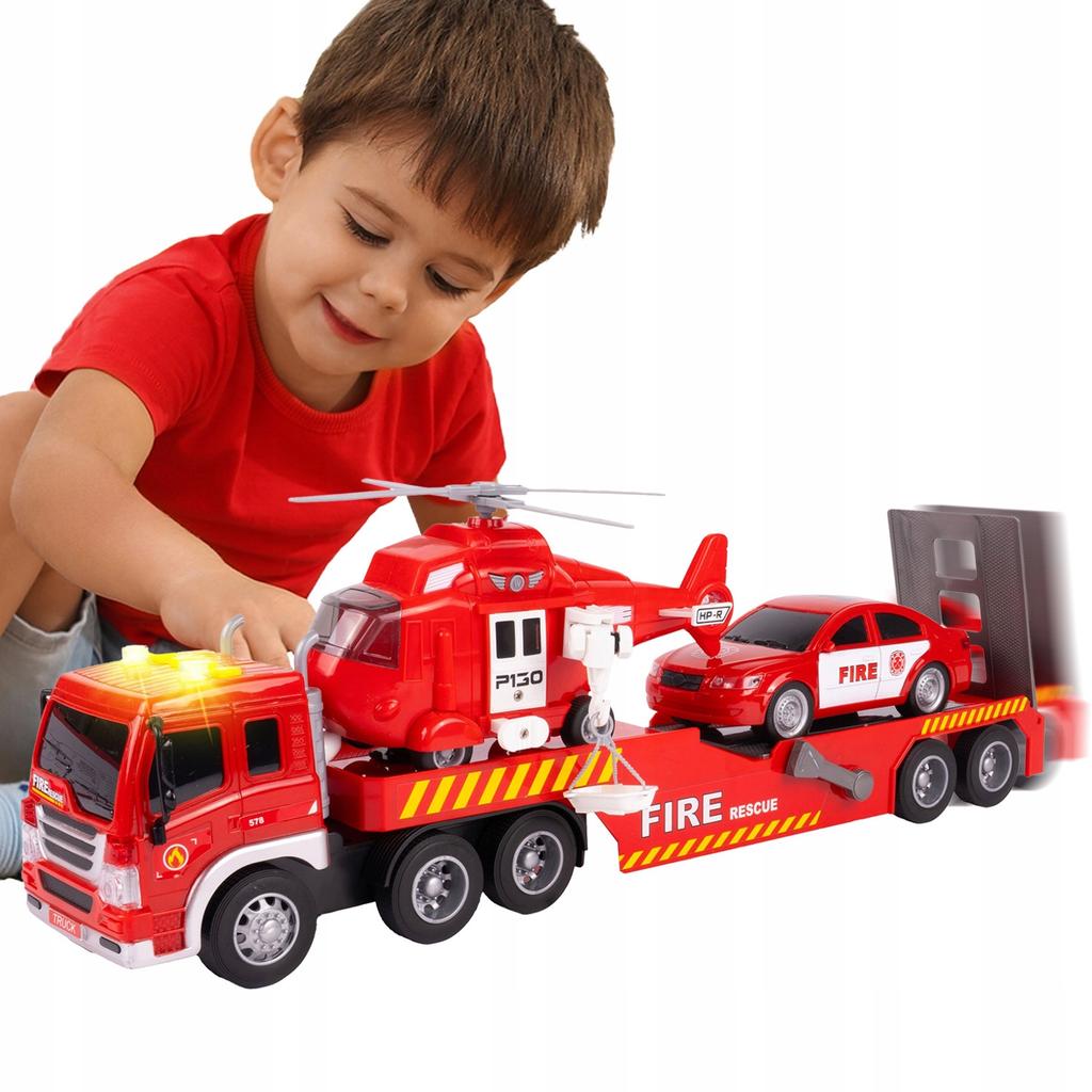 [PACZB] Motorized Fire Truck + Helicopter Car LED Sound Z2365