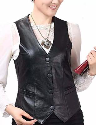 AL KHALID Vest Coat Jacket Black Western Classic Button Lambskin Leather Waistcoat Women