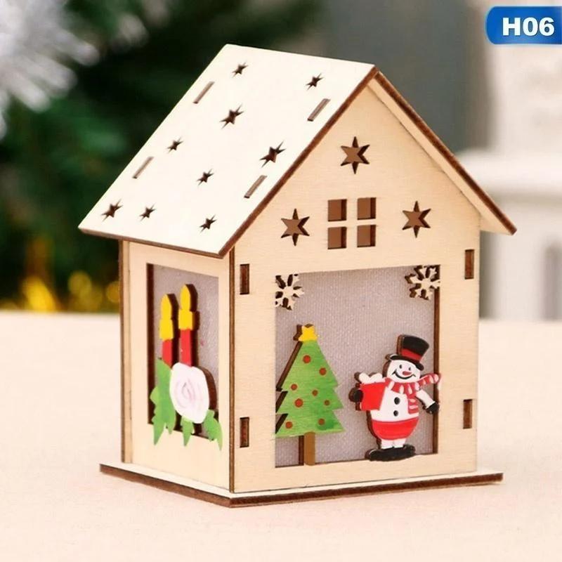 New Christmas Led Light Wood House Cute Christmas Tree Hanging Ornaments Holiday Decoration Home Decoration Accessories