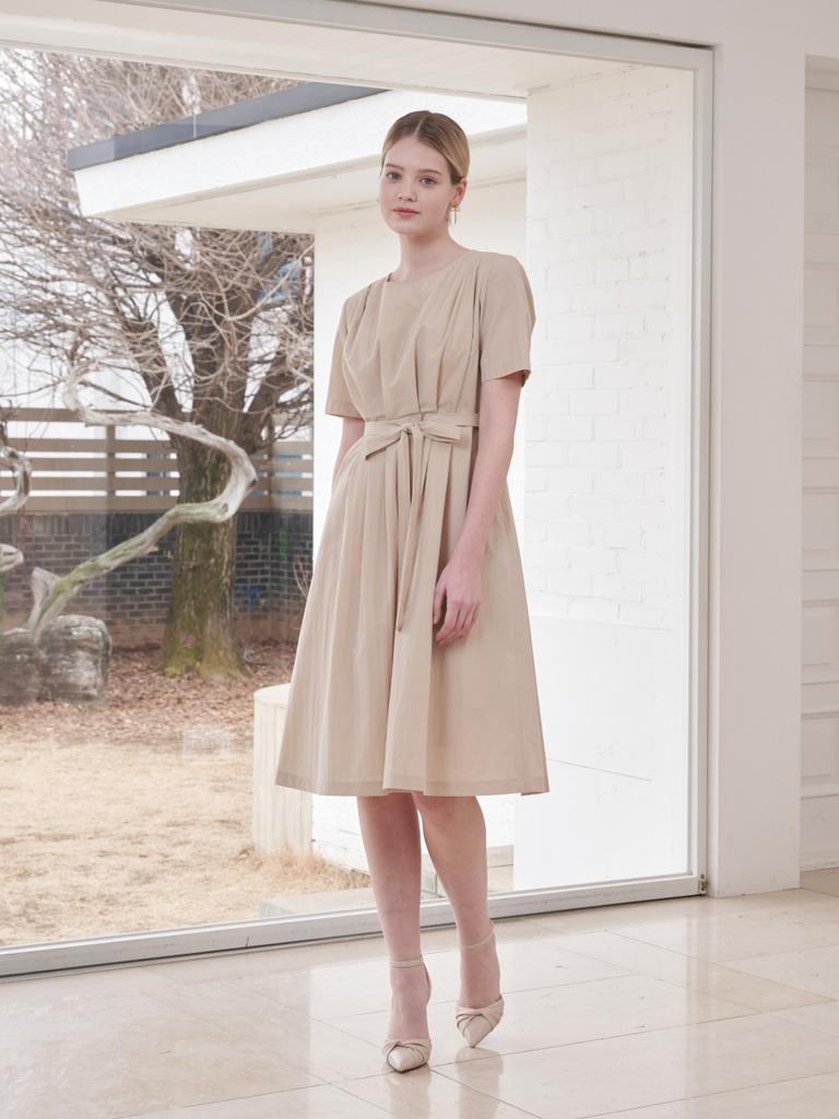 Koes Cotton Pleated Dress_Beige