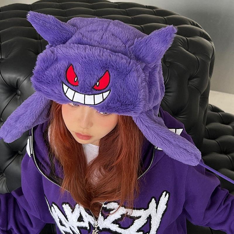 Gengar Hat Anime Winter Hat Y2k Cute Ear Protection Cap Outdoor Skiing Cycling Keep Warm Hat Kids Festival Gift