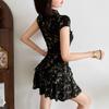 2026 European and American summer new black and gold retro cheongsam collar light luxury temperament elegant imperial sister style dress