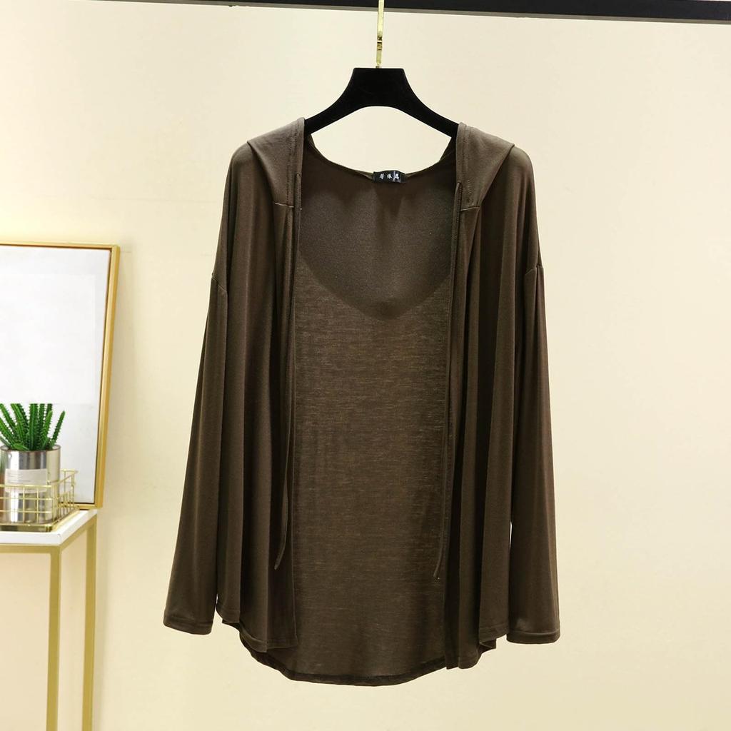 Women's Summer Hooded Long Sleeved Cardigan Oversized Top Shawl Thin Jacket