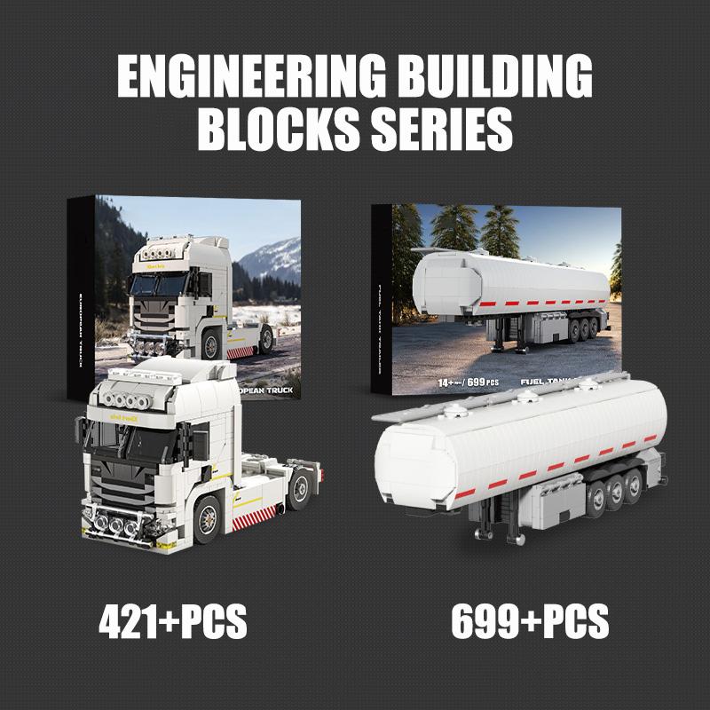 Techniczny MOC Europejska Ciężarówka Naczepa Zbiornik Paliwa Zestaw Klocków Budowlanych DIY Miejski Model Ciężarówki Inżynieryjnej Zestawy Zabawek Dla Dzieci Prezenty