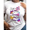 Women Butterfly Floral Print T-Shirt Round Neck Short Sleeve Loose Fit Spring Summer Fall Fashion Top