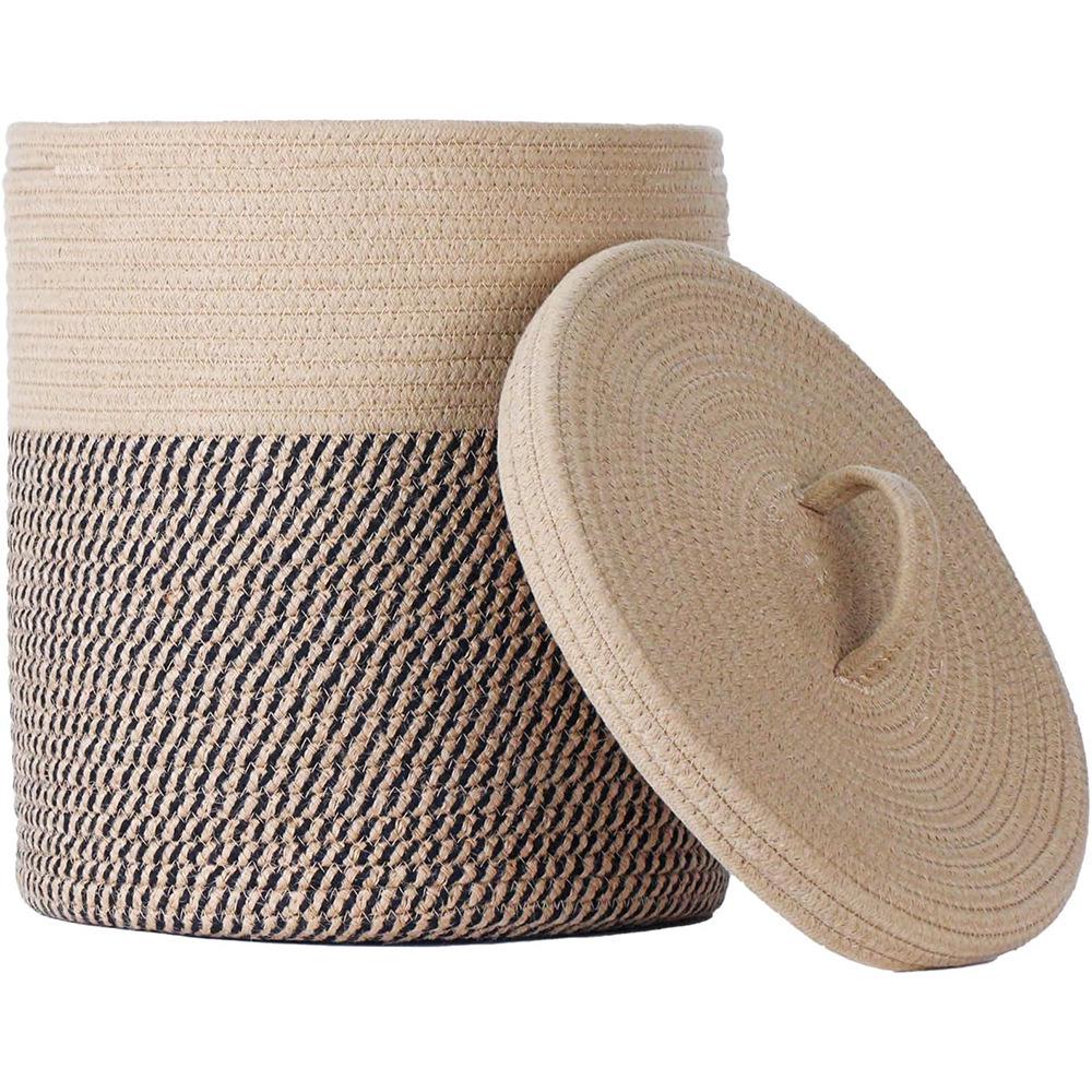 Lidded Cotton Rope Woven Laundry Basket & Storage Basket
