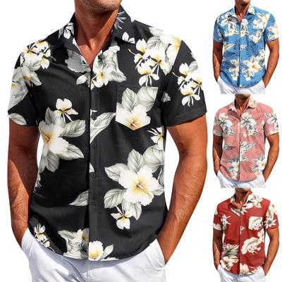 Men's Vintage Button Down Bowling Shirts Short Sleeve Summer Beach Shirt