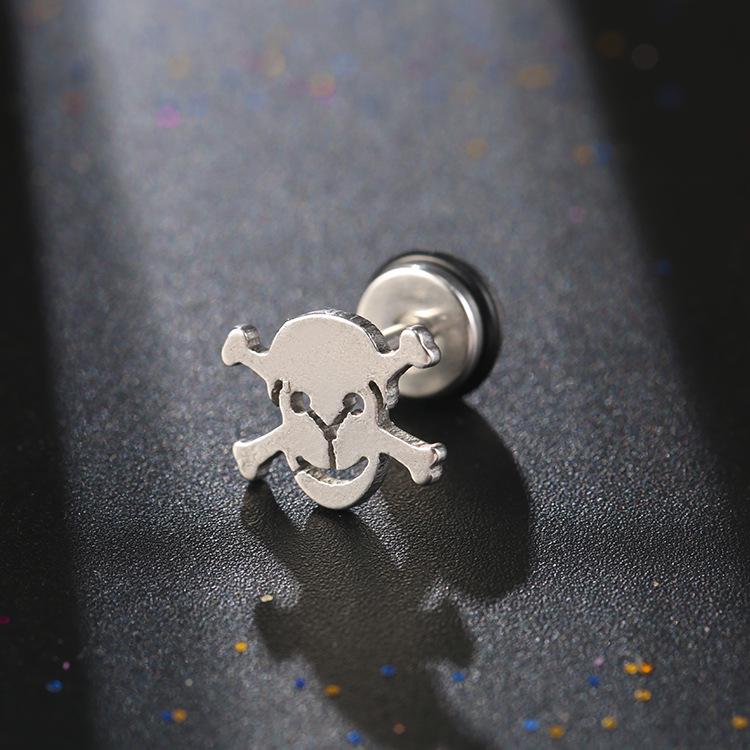 Unisex Stainless Steel Black Skull Earrings - Non-Fading Titanium Accessory