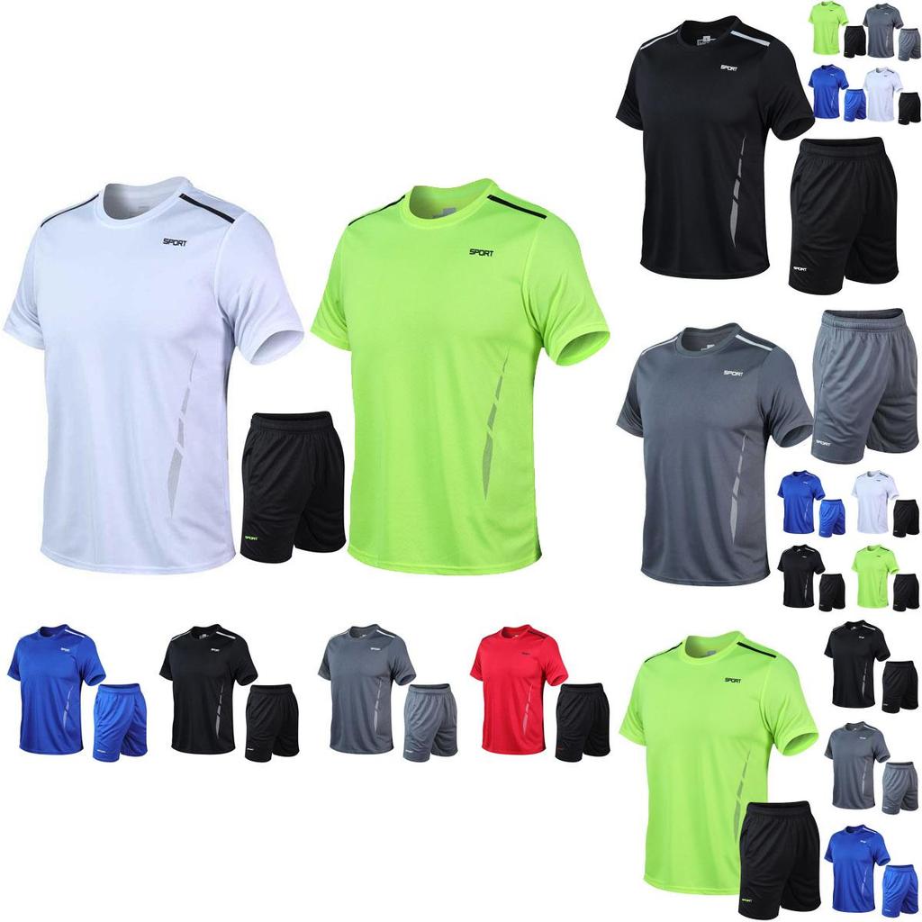 Stylish Mens 2pc Sport Wear Tracksuit With Breathable Short Sleeve T-shirt And Shorts
