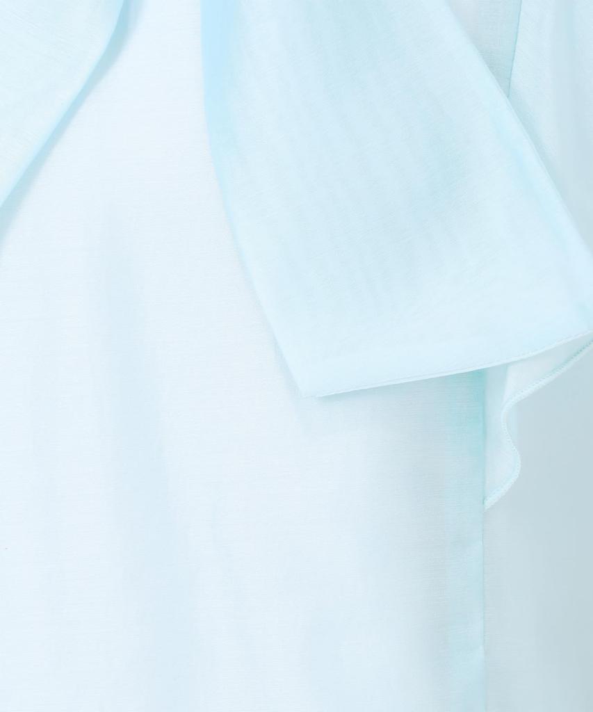 Mishmash Short Sleeve Blouse with Ruffles and Sheer Bow Blue Women's Tie,