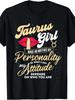 Taurus Girl Zodiac Sign Tee - 100% Cotton, Vintage Style, Short Sleeve Crew Neck