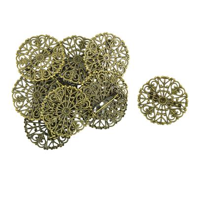 10 Pieces Filigree Flower Blank Brooch Settings Lapel Pin Safety Pins Base