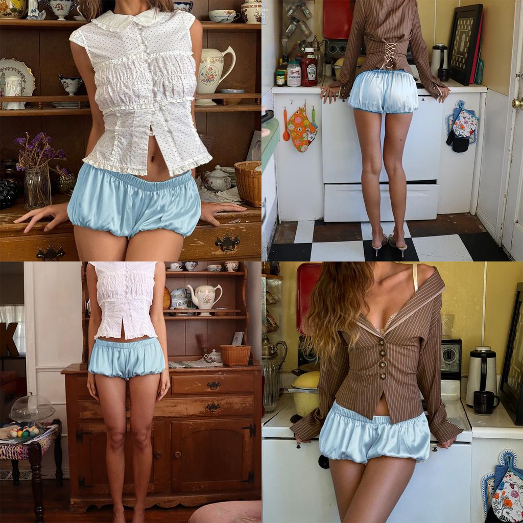 Pantaloni scurți bloomer pentru femei, cu talie joasă, uni, de vară, casual, streetwear pentru petreceri zilnice