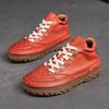 Women's Vintage High-Top Sneakers - Top Layer Cowhide Lace-Up Casual Shoes with Rubber Sole, Round Toe Comfortable Flat Shoes