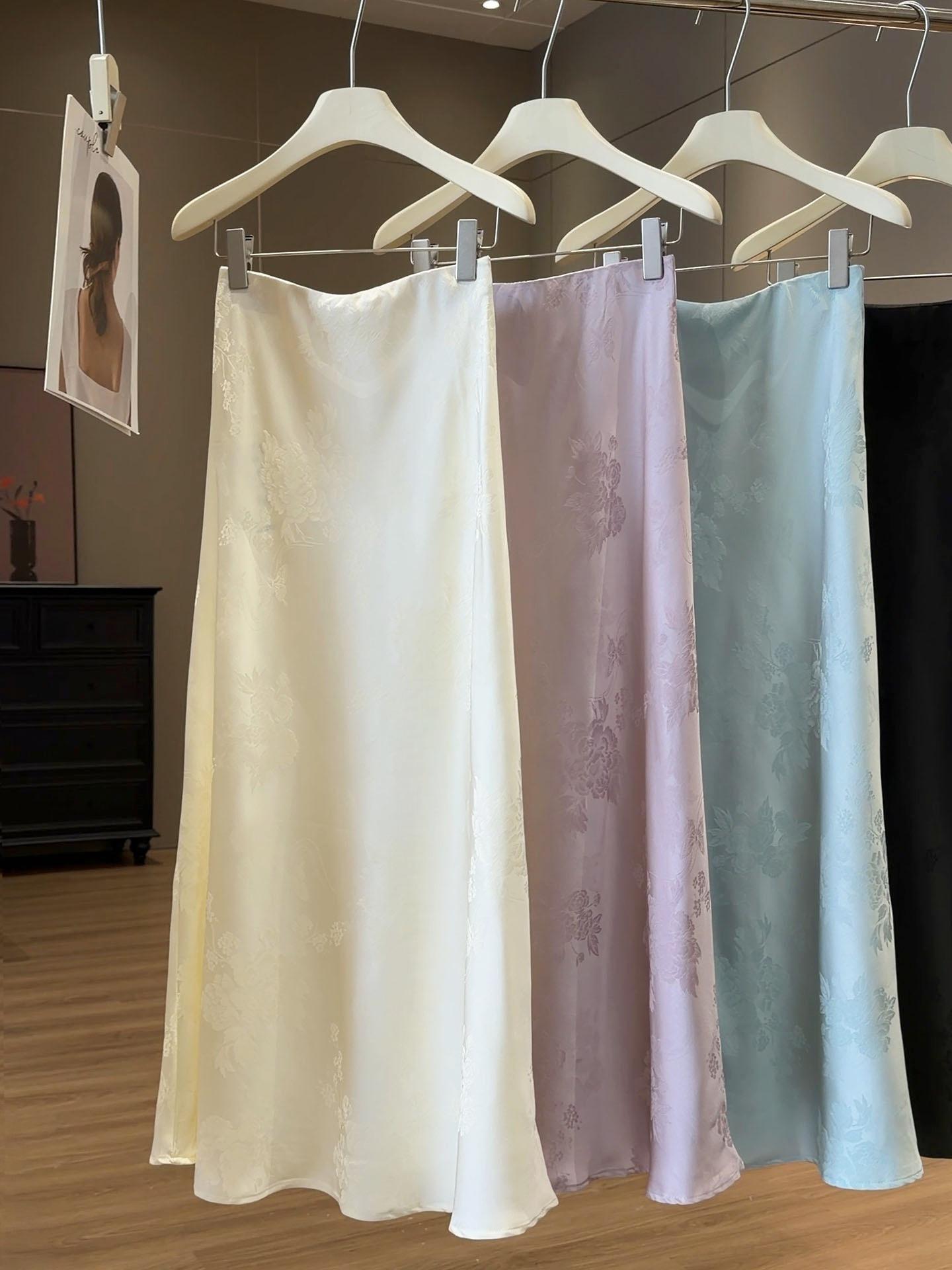 Women s High Waist Midi Skirt Mermaid Fit Elegant Chinese Jacquard Satin Long Skirt M