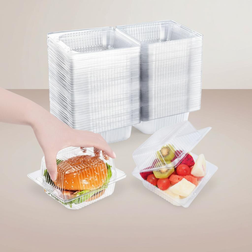 Disposable Plastic Food Containers Transparent Flip Lid with Cover for Desserts Burgers Cakes