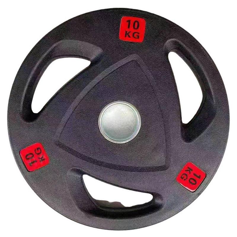 Rubber Coated Large Hand Grip Barbell Plate, Three-Hole Design - Eco-Friendly Cast Iron for Olympic Bar
