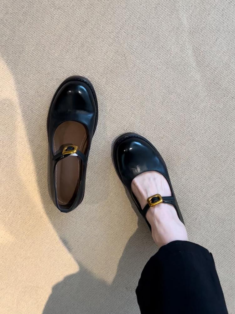 

Женские кожаные туфли Мэри Джейн из коровьей кожи в стиле ретро на толстой подошве с ремешком-пряжкой, с открытым мыском, на толстом каблуке 40