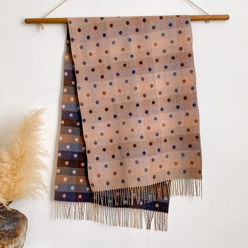 Fringe Polka Autumnwinter Faux Cashmere Scarf For Women Long Warm Air Conditioner Embroidered Wrap Large Thickened Scarves