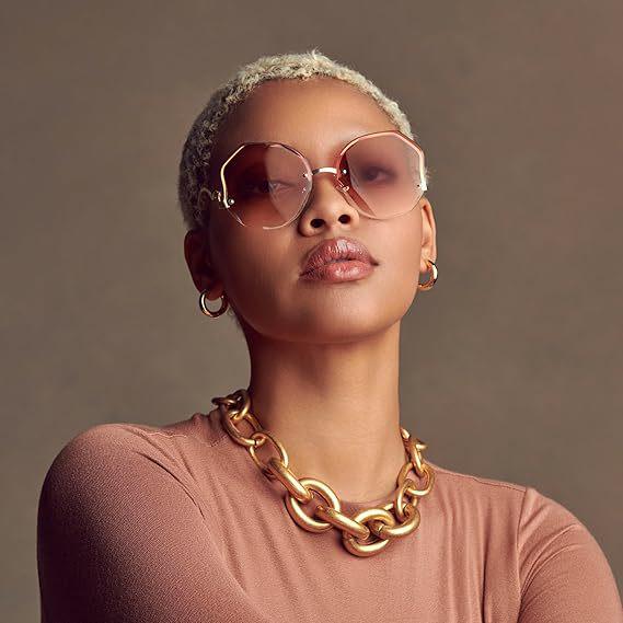 

Trendy Frameless Women s Sunglasses with Anti-UV Metal Curved Temple