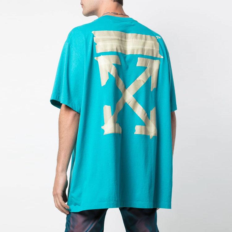 Off-White SS20 Gold Arrow Tape Patch Short Sleeve T-Shirt Men Tops Blue OMAA038R201850023948