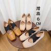 Autumn New Small Inner Height Increasing Ballet Shoes Square Head Cross Retro Mary Jane Pig Nose Shoes