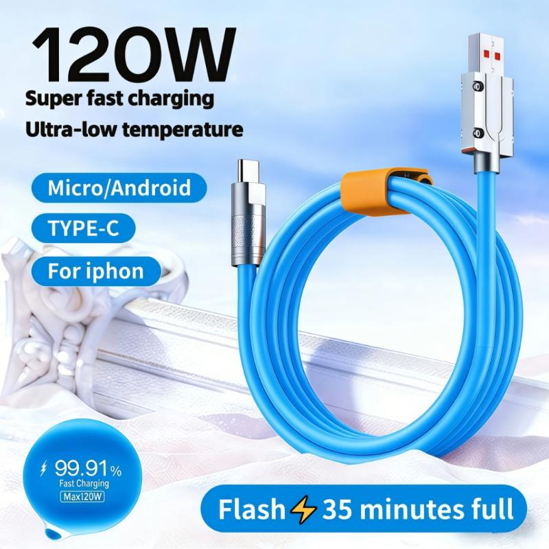 Білий USB A до Type C Кабель для зарядки 120W Надшвидка зарядка Стійкий до розривів Для телефонів Планшетів Ноутбуків Використання