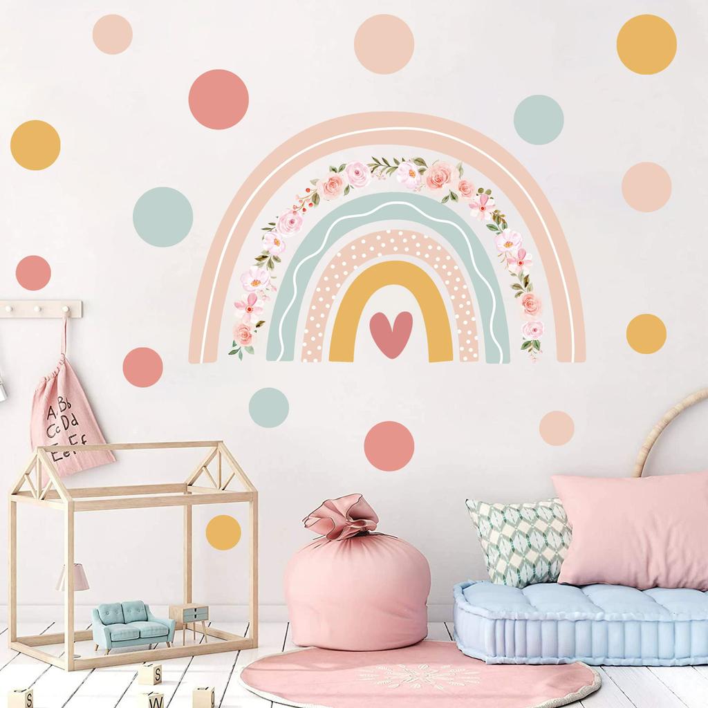 Bohemian Large Rainbow Watercolor Wall Sticker Vinyl DIY Removable Wall Decals Nursery Girls Room Playroom Home Decor
