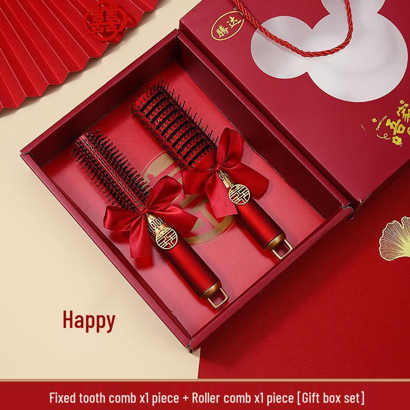 Mitgift der chinesischen Braut: Roter Luftkissen-Kamm-Set - Flauschiger Airbag, Ein Paar mit Geschenkbox für Hochzeiten