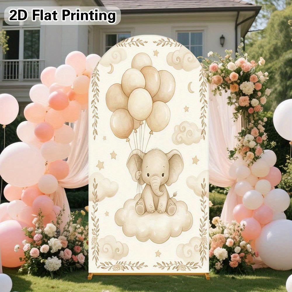 

BEPAN Cartoon elephant theme arched background baby birthday party one-year baby shower customizable background props stretch fabric 1.6x3.9ft(50x120cm)