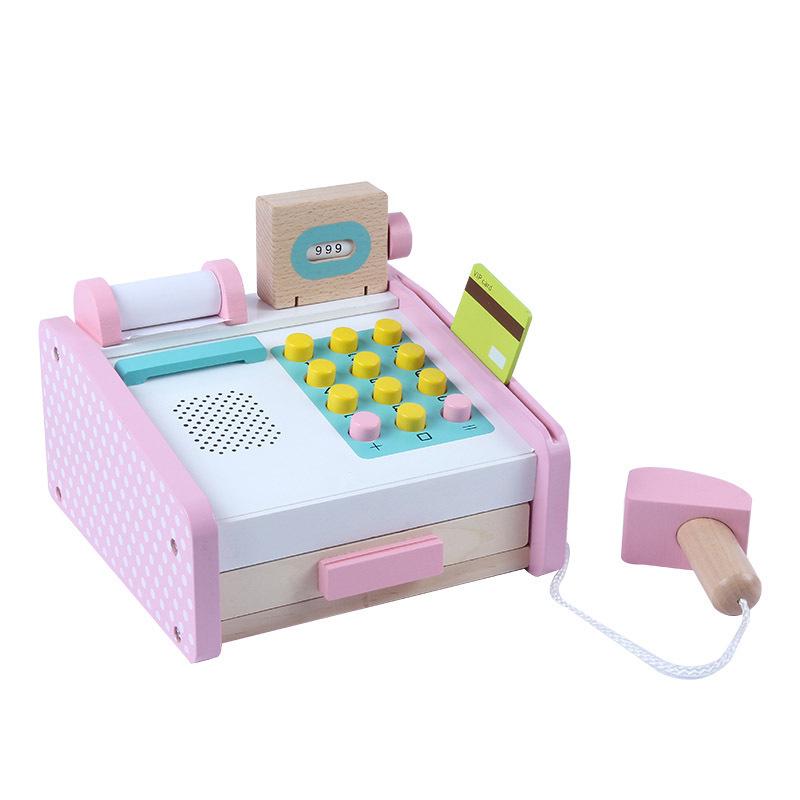 

Wooden Cash Register Toy for Kids - Pretend Play Supermarket Simulation