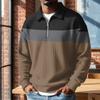 Men's Vintage Half-Zip Collared Long Sleeve Striped Print Casual Top