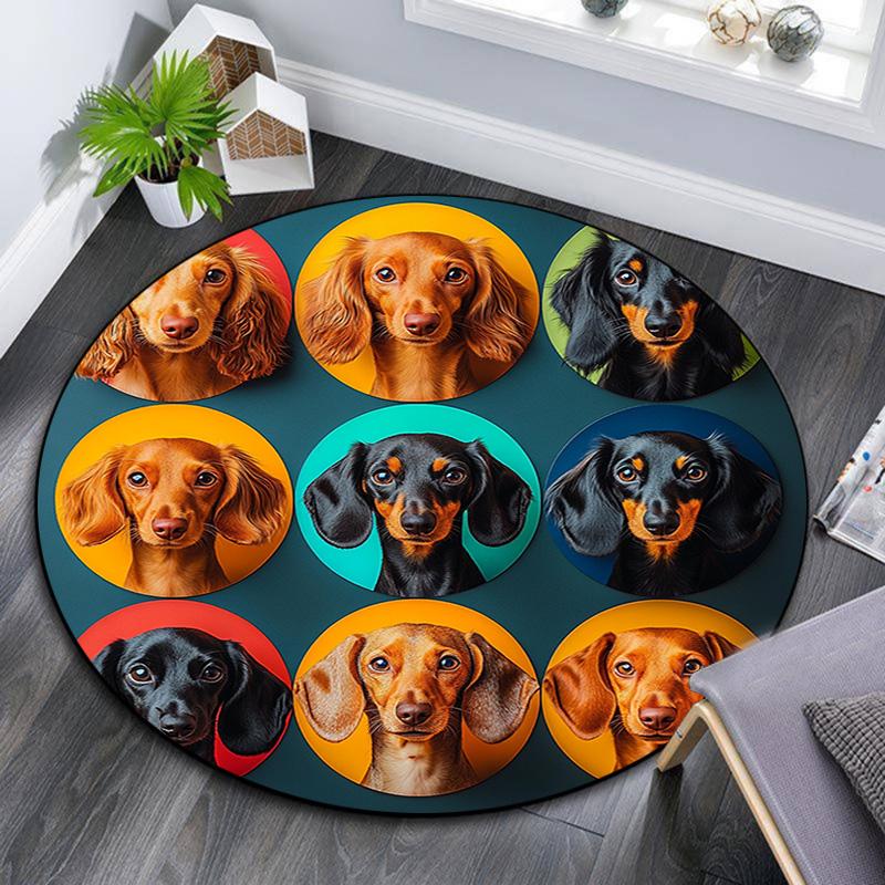 Dachshund Round Area Rug,Carpet Rug for Living Room Bedroom Sofa Playroom Decor,Non-slip Floor Mat