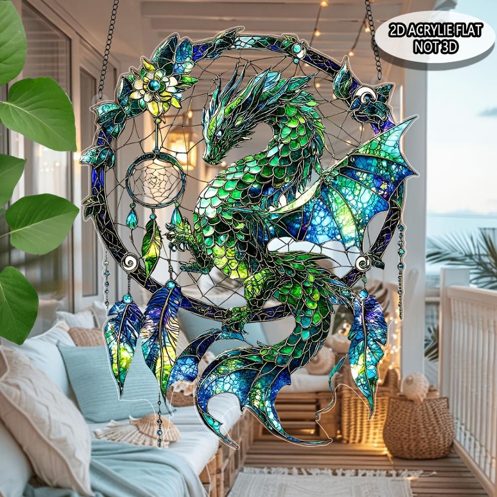 2D Flat Acrylic Magic Dragon Dream Catcher Garden Sun Catcher Window Hanging Decorative Gifts,birthday Party Decoration,home,office,outdoor Decoration