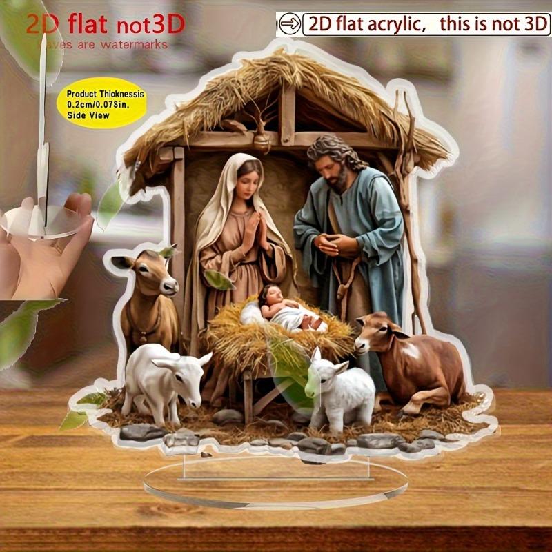 

2D Flat Bohemian Style Acrylic Nativity Scene Tabletop Decoration, Shepherds, Animals & Detailed Manger Scene, Suitable for wall decoration, porch, ro 20*20CM