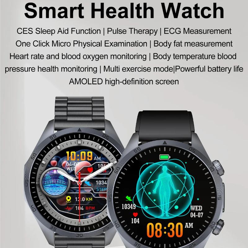 2025 New CES Science Sleep Aid Smart Watch Men Laser Treatment Three High ECG+PPG Body Temperature BT Call Health Smartwatches