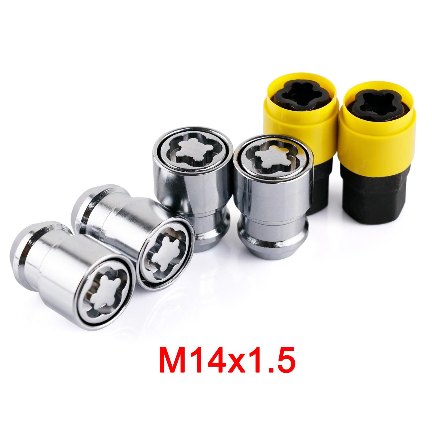 M14X1.5 High Quality Anti-theft Security Steel Wheel Lock Lug Nuts 4pcs nuts+2keys M14x1.5 серебряный