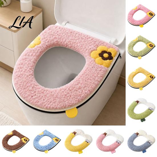 Zippered Bathroom Seat Pad Soft Plush Toilet Cover, Cartoon Warmer with Zipper Closure, Thickened Non Slip Lid Cover Cushion for Winter, Washable