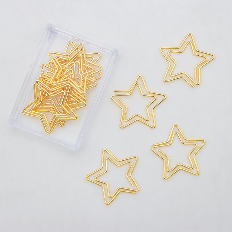 Electroplated Pentagram Paper Clips - Multicolored Metal Office Stationery for File Organization